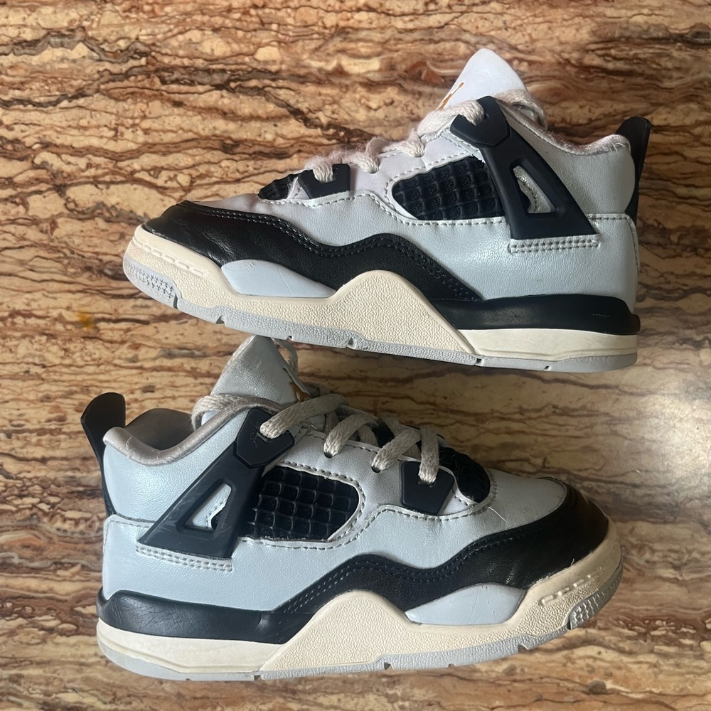 Jordan Retro 4 Kids Black and White Athletic Sneakers